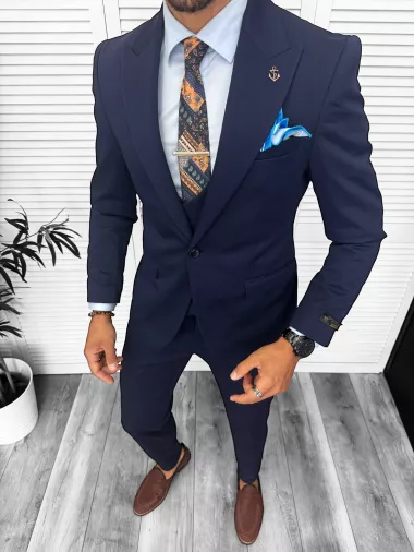 Costum barbati slim fit, bleumarin, 3 piese, 13347
